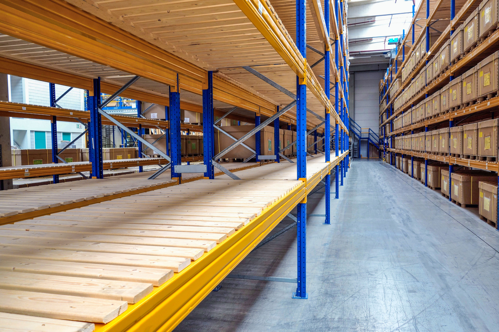 Empty storage rack in a logistics warehouse