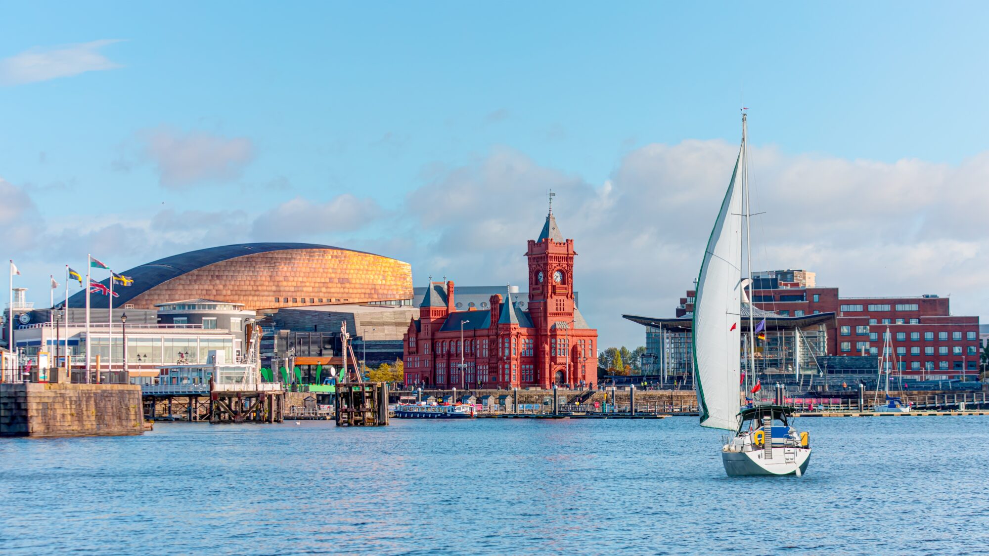 Cardiff bay with sail boat