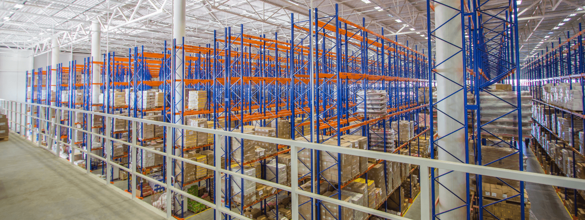 mezzanine flooring and shelving in warehouse