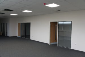 Office Partitioning installation, with two built-in offices and two doors